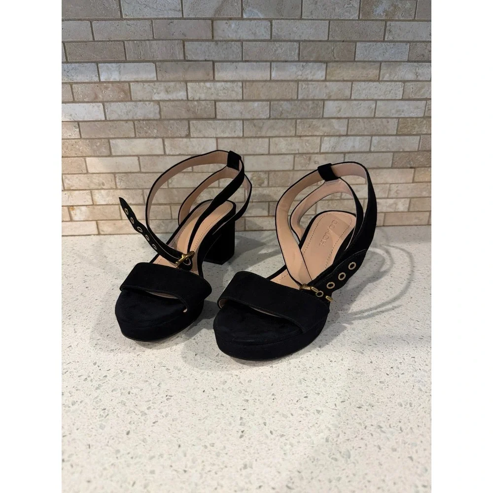 Coach Black Leather Ankle Strap Sandals Women's Block Heel